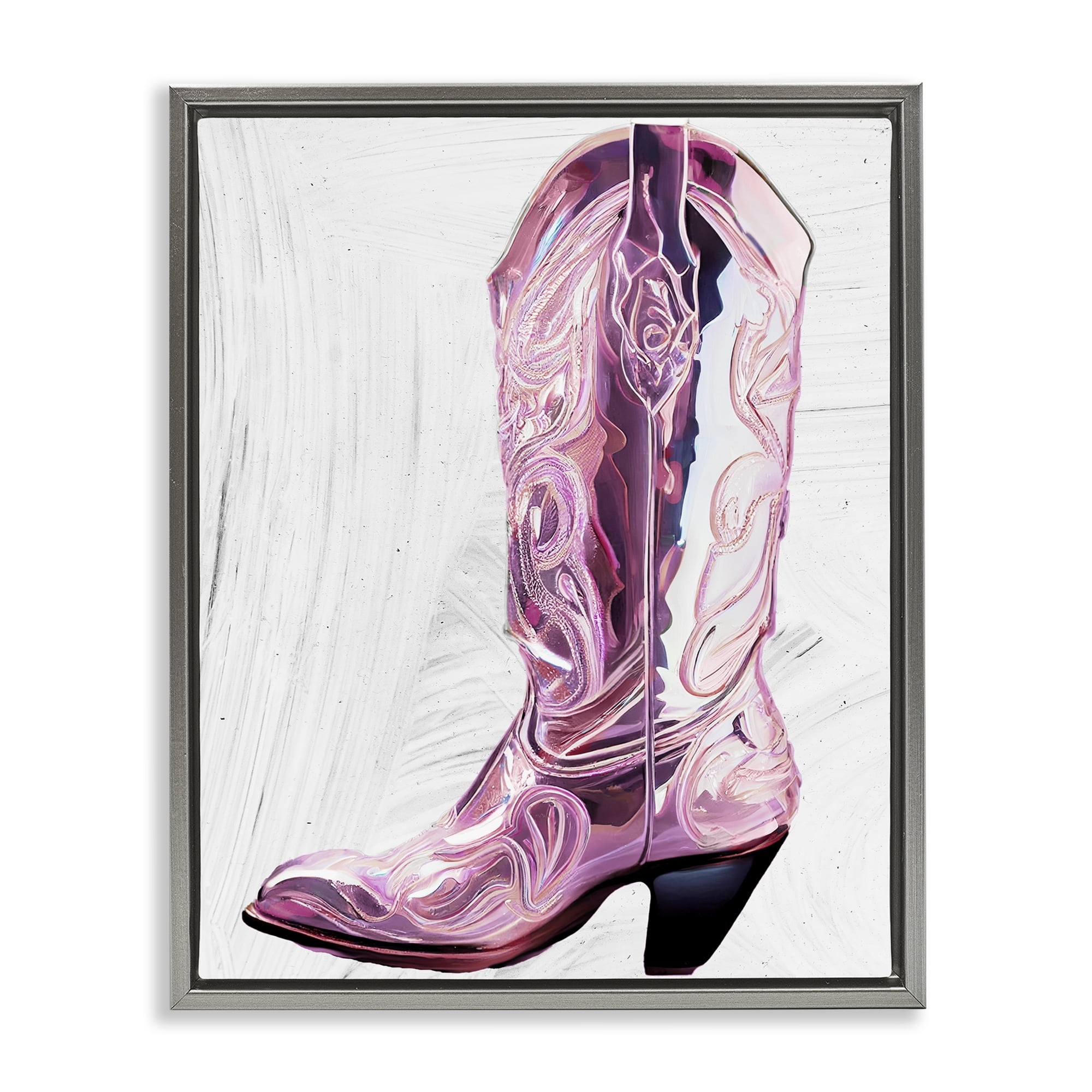 Cowgirl Cinderella's Boot Gray Framed Floater Canvas Wall Art, design by Sasha