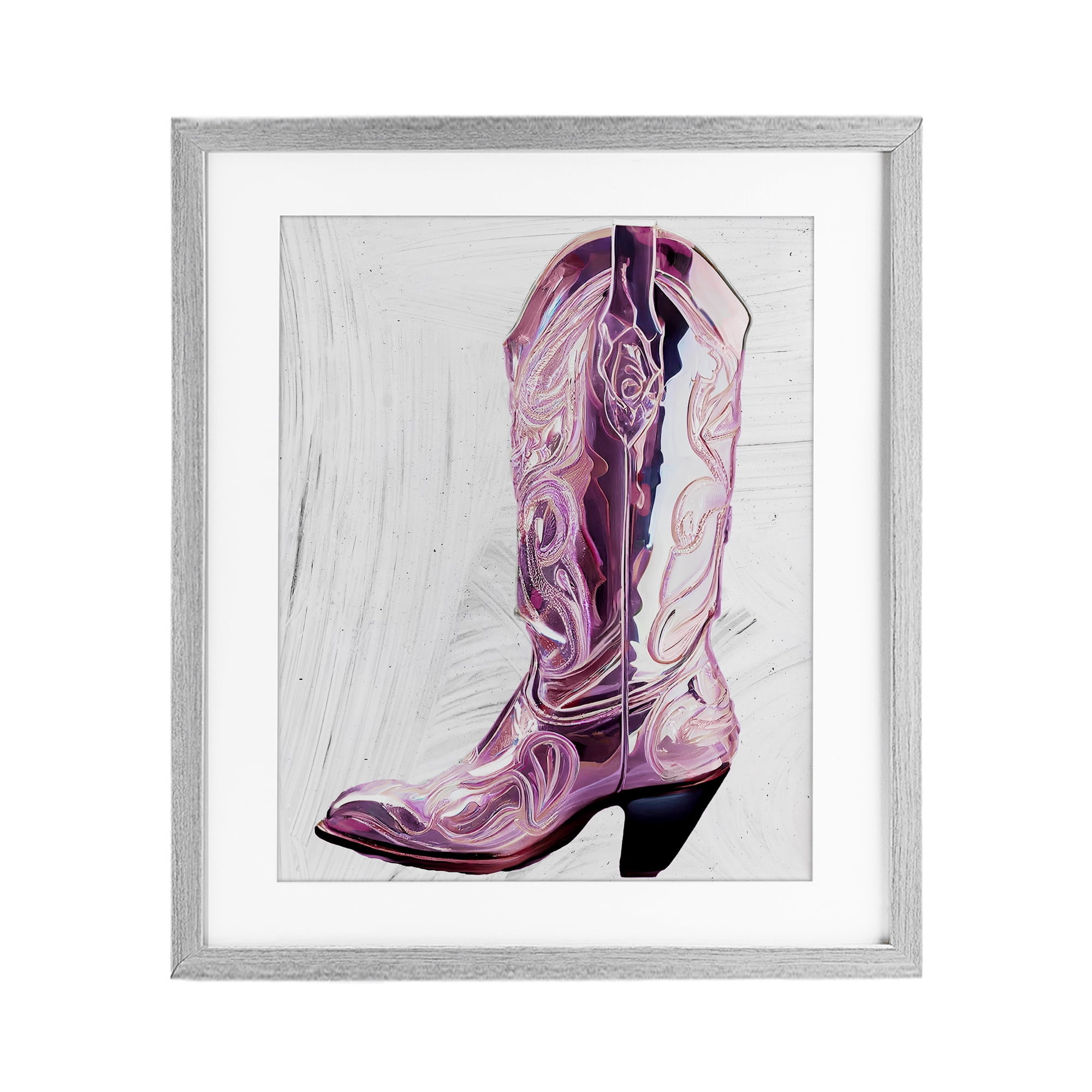 Cowgirl Cinderella's Boot Gray Framed Print Under Glass, design by Sasha