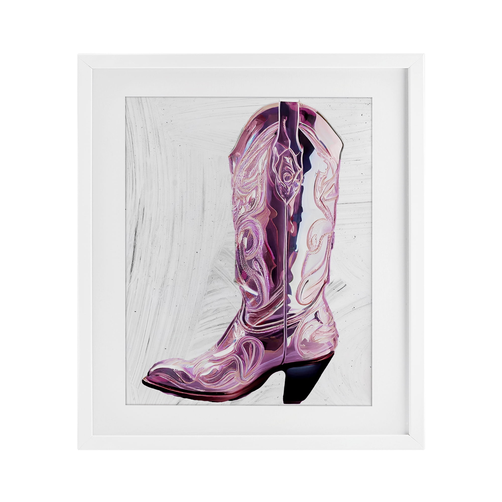 Cowgirl Cinderella's Boot White Framed Print Under Glass, design by Sasha