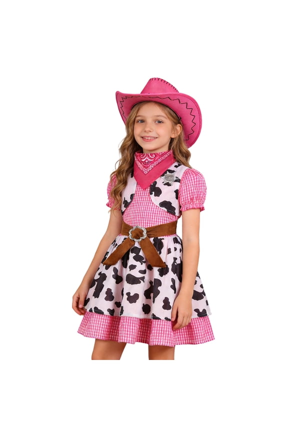 Cowgirl Cos For Girls West Cowgirl Halloween Outfit Dress With Pink Cowboy Hat