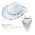 thumbnail image 1 of Cowgirl Costume for Women, Bling Cowboy Hat with Heart Glasses Bandana, Carnival Dress up Supplies, 3 PCS Cowgirl Pack for Parties, 1 of 9