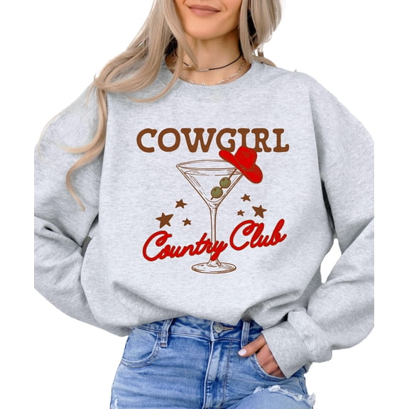 Cowgirl Country Club Sweatshirt for Women Western Graphic Cowgirl Pullover Gray Sweatshirt Adult Large
