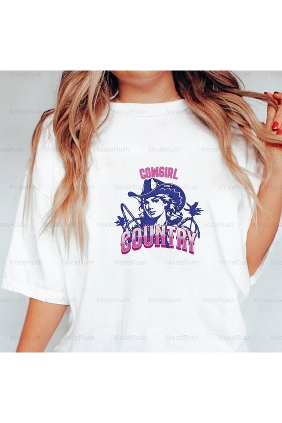 Cowgirl Country Funny Western Music Parody Graphic Design Unisex T-Shirt, up to size 5XL-TS WHITE