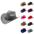 thumbnail image 1 of Cowgirl Cowboy Hat Women Men Vintage Wide Brim Fedora Hat Rhinestone Disco Western Hat for Fancy Dress Cosplay Party Gray One Size, 1 of 5