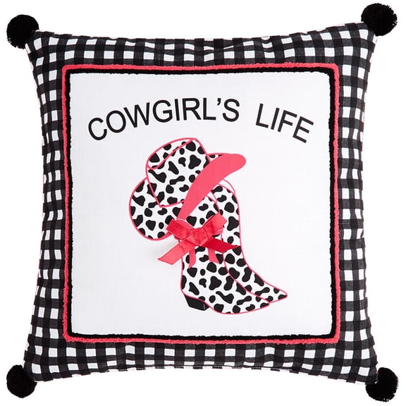 Cowgirl Embroidered Accent Pillow - Square Pillow Cowgirl's Life