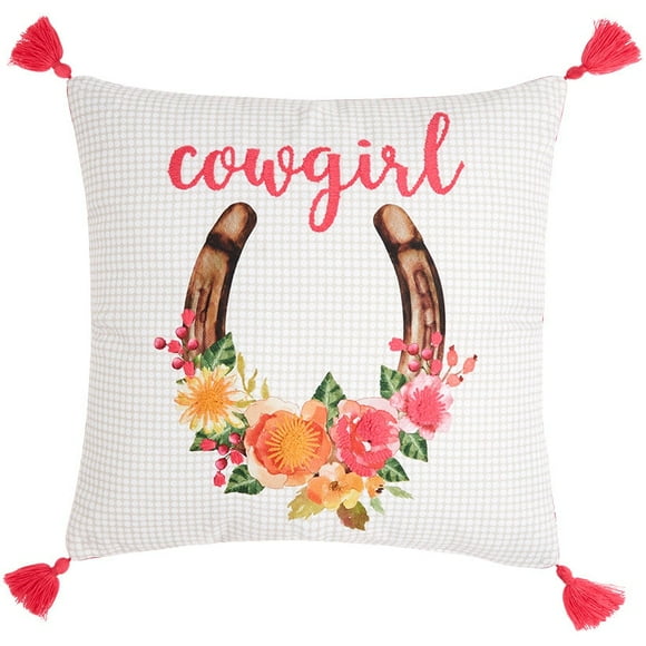 Cowgirl Embroidered Accent Pillow - Square Pillow Cowgirl