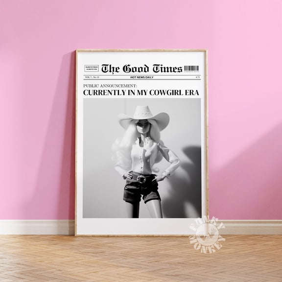 Cowgirl Era Newspaper Headline Wall Art, Unframed Paper Print Size 8x12