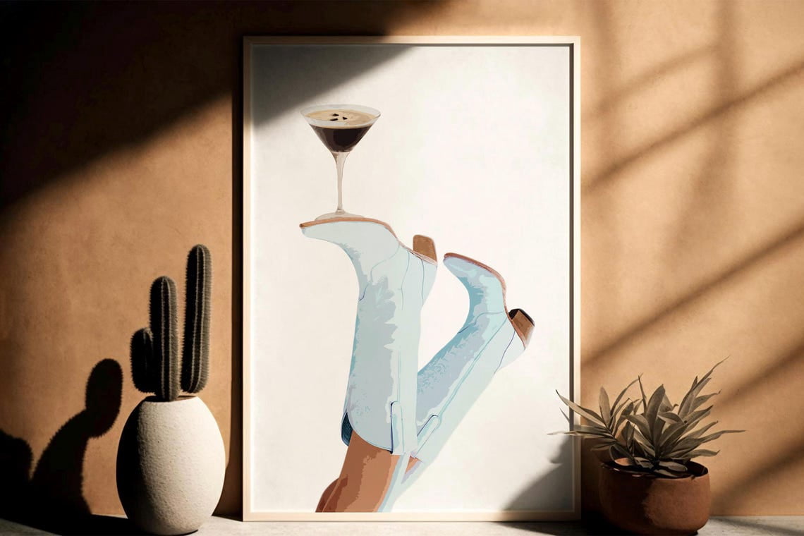 Cowgirl Espresso Martini Dry Martini Rodeo Blue Boots Wall Art ...