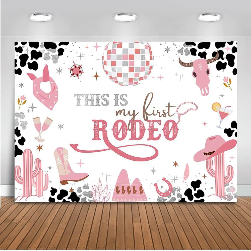 Cowgirl First Birthday Backdrop My First Rodeo Pink Western 1st ...