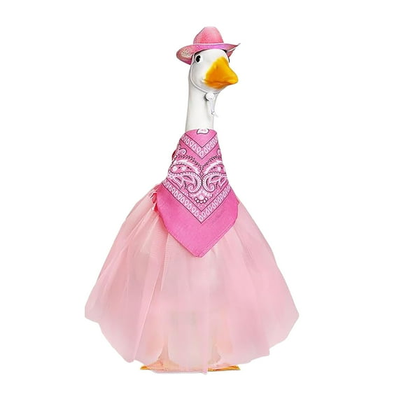 Cowgirl Goose Clothes, Pink Tulle Tutu, Paisley Bandana and Wide Brim Hat for 23 Inch Cement or Plastic Goose, Western Outdoor Garden Decor