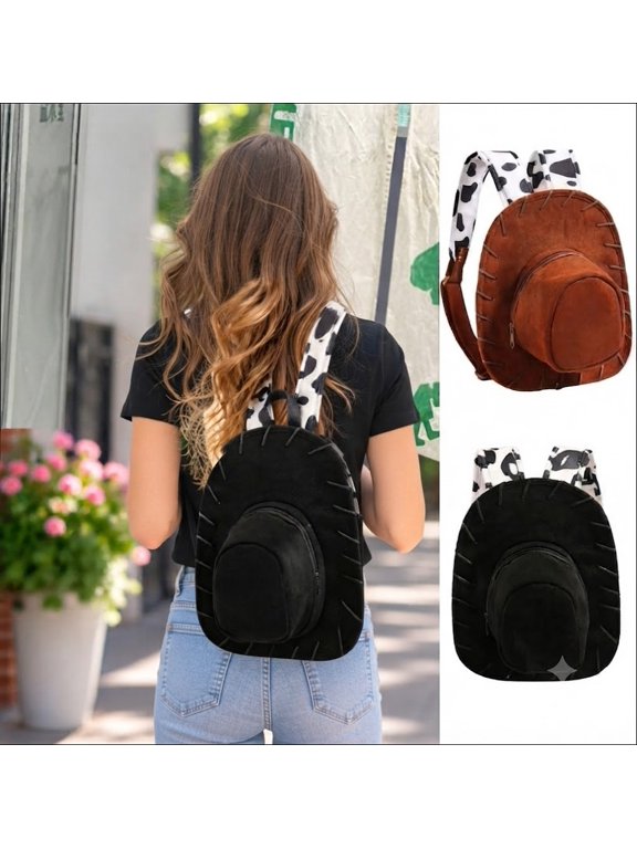 Cowgirl Hat Backpack, Fun Western Cowboy Hat Costume Backpack with Adjustable Shoulder Strap, Novelty Daily Daypack Birthday Gift (Black)
