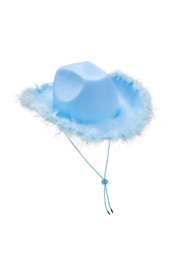 Cowgirl Hat Felt Cowboy Hat for Women Fluffy Feather Brim Shiny Crown Sequins Retro Cap Western Party