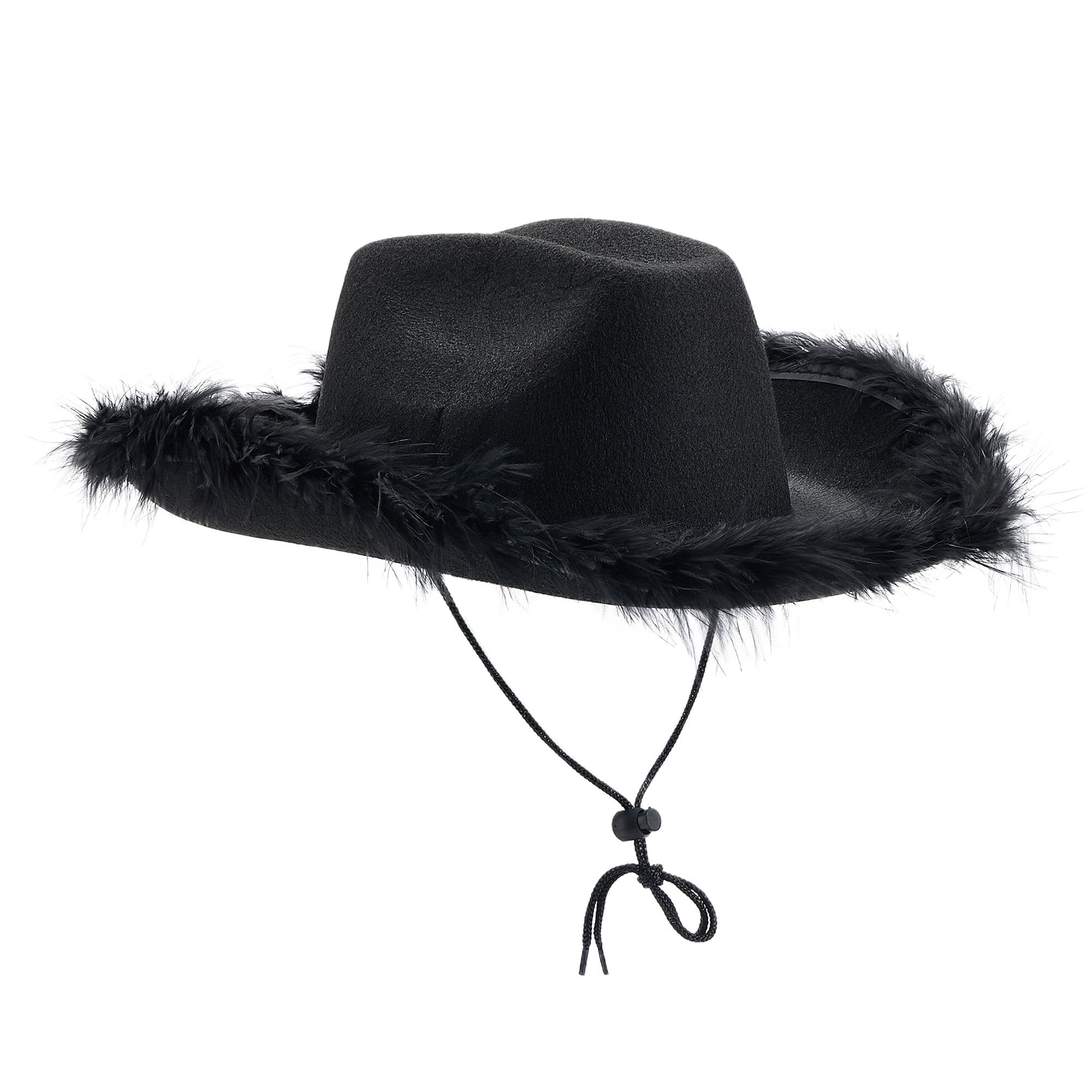 Canis Cowgirl Hat Felt Cowboy Hat for Women Fluffy Feather Brim Shiny Crown Sequins Retro Cap, Women's, Size: One size, Black