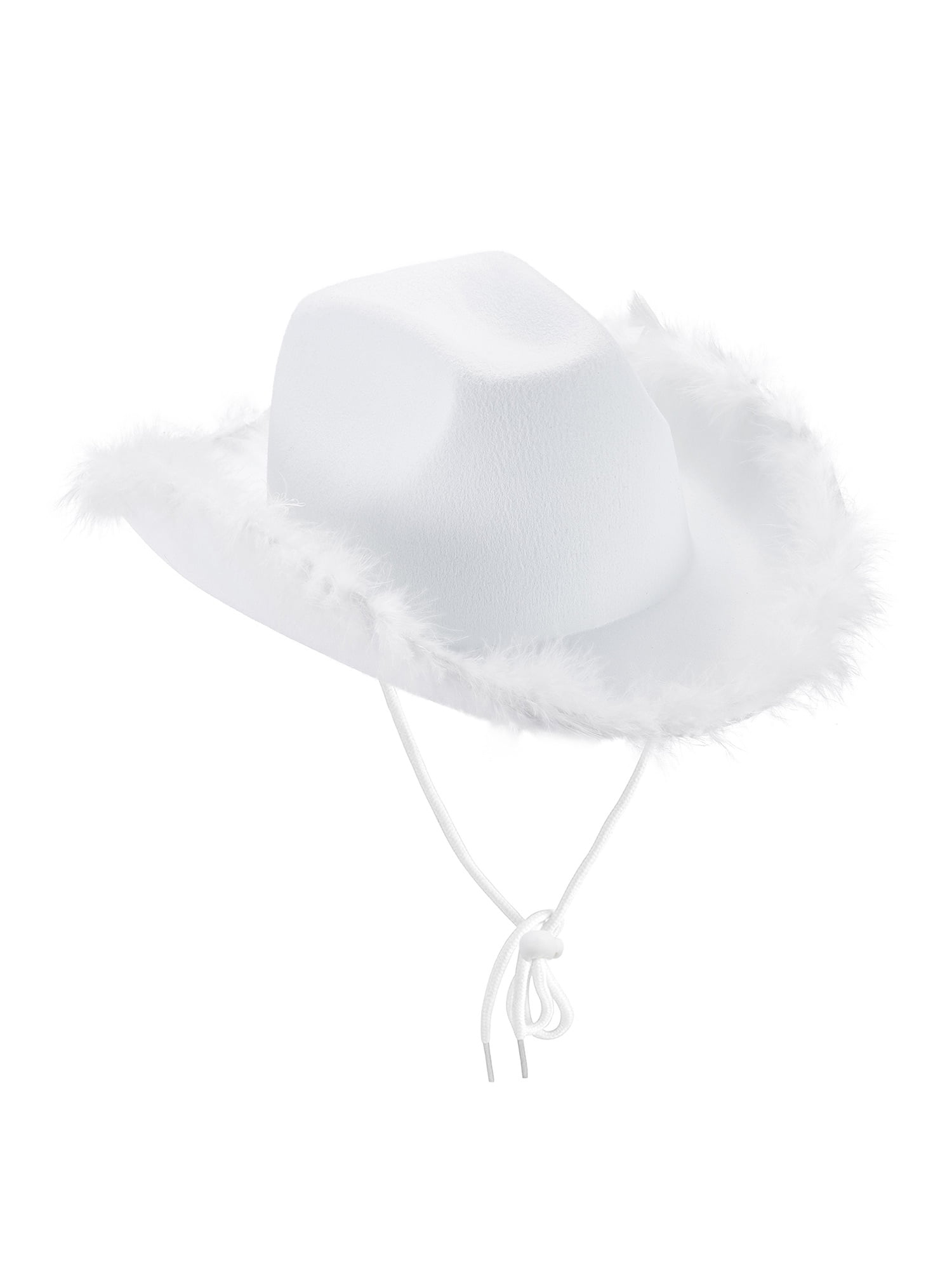 Canis Cowgirl Hat Felt Cowboy Hat for Women Fluffy Feather Brim Shiny Crown Sequins Retro Cap, Women's, Size: One size, White