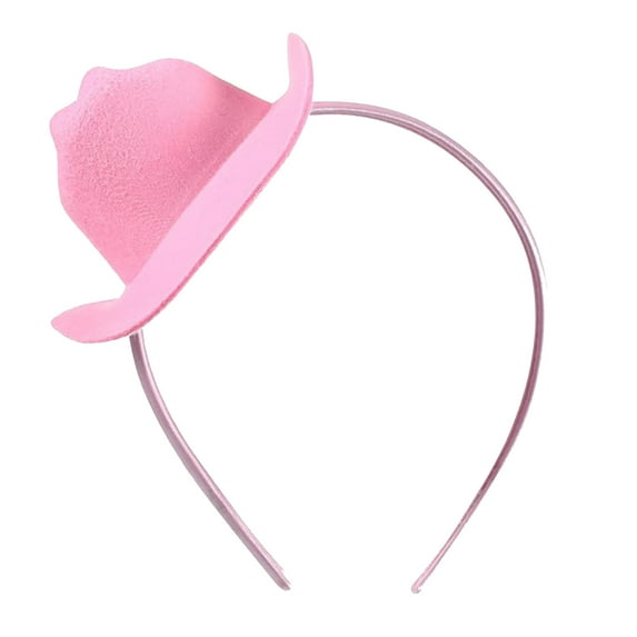 Cowgirl Hat Headband Pink Feather Hat Decor Hair Hoop Mini Cowboy Hat Accessory Portable Cowgirl Headpiece