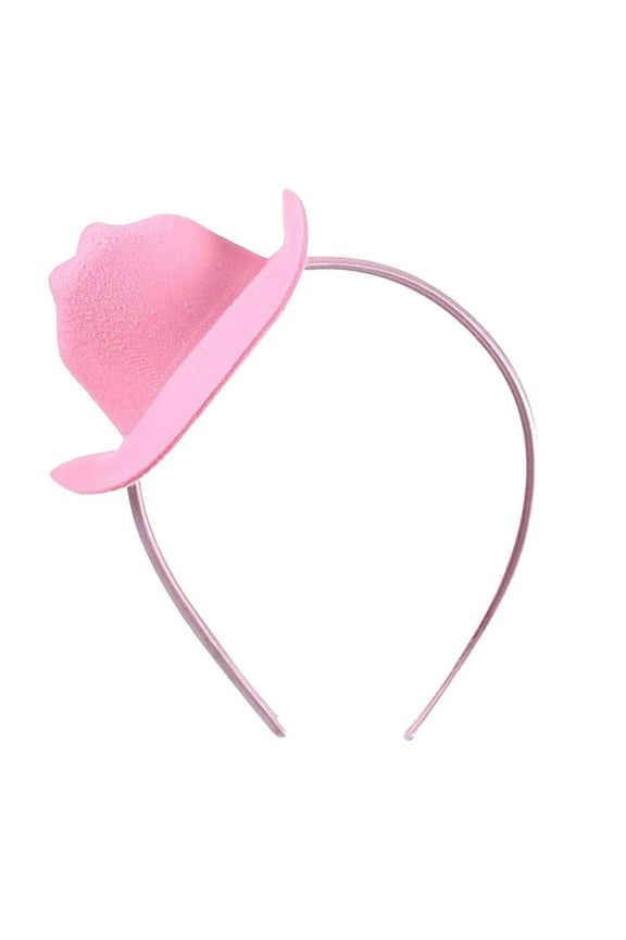 Cowgirl Hat Headband Pink Feather Hat Decor Hair Hoop Mini Cowboy Hat Accessory Portable Cowgirl Headpiece