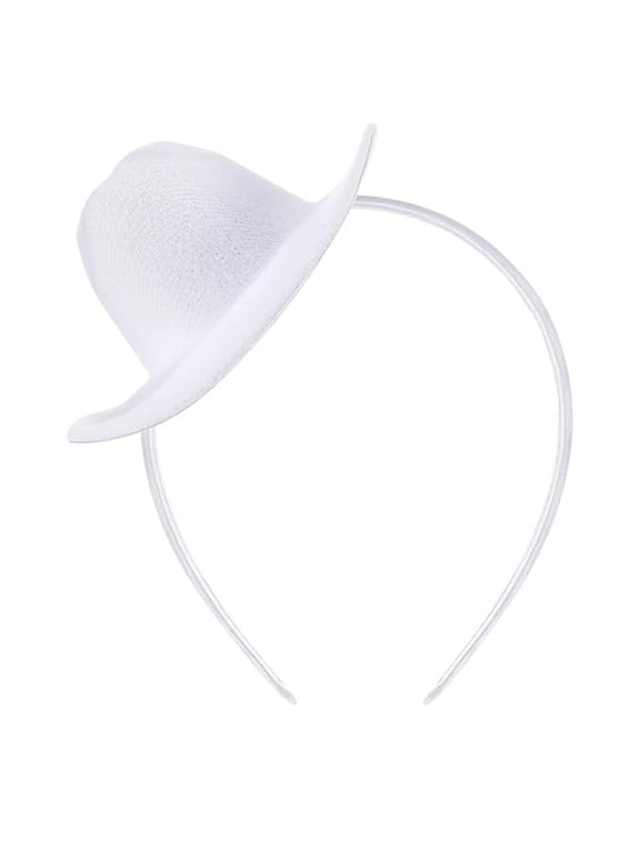 Cowgirl Hat Headband Pink Feather Hat Decor Hair Hoop Mini Cowboy Hat Accessory Portable Cowgirl Headpiece