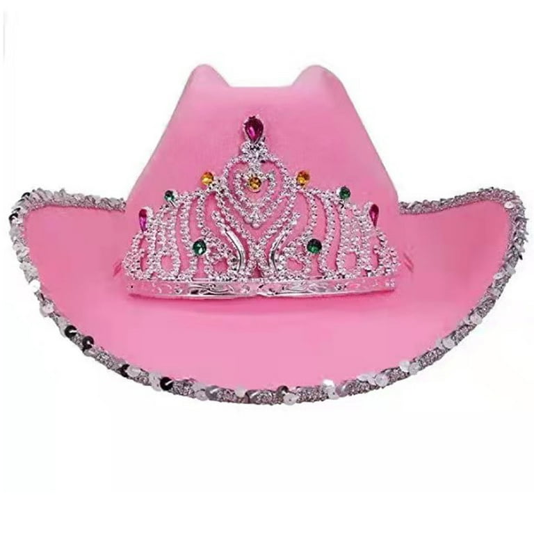 Cowgirl Hat with Heart Glasses Pink Cowboy Hat with Tiara Crown