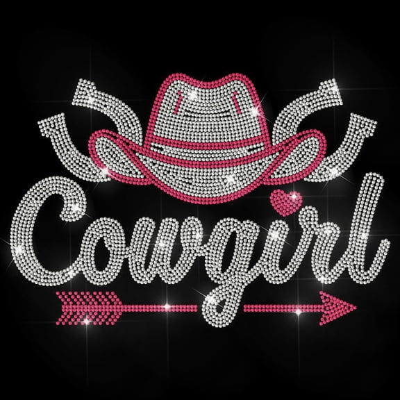 Cowgirl Hat Rhinestone Iron on Decal Arrow Horseshoe Hotfix Transfer Sticker Pink Heart Heat Transfer Patch Bling Clothing Repair Applique for T-Shirt Hat Jacket Garment Bag DIY Decor