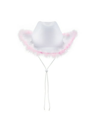 Licupiee Felt Cowboy Hat for Women Teen Girls Pink Cowgirl Hats with Fluffy  Feathers Chin Strap for Halloween Party 