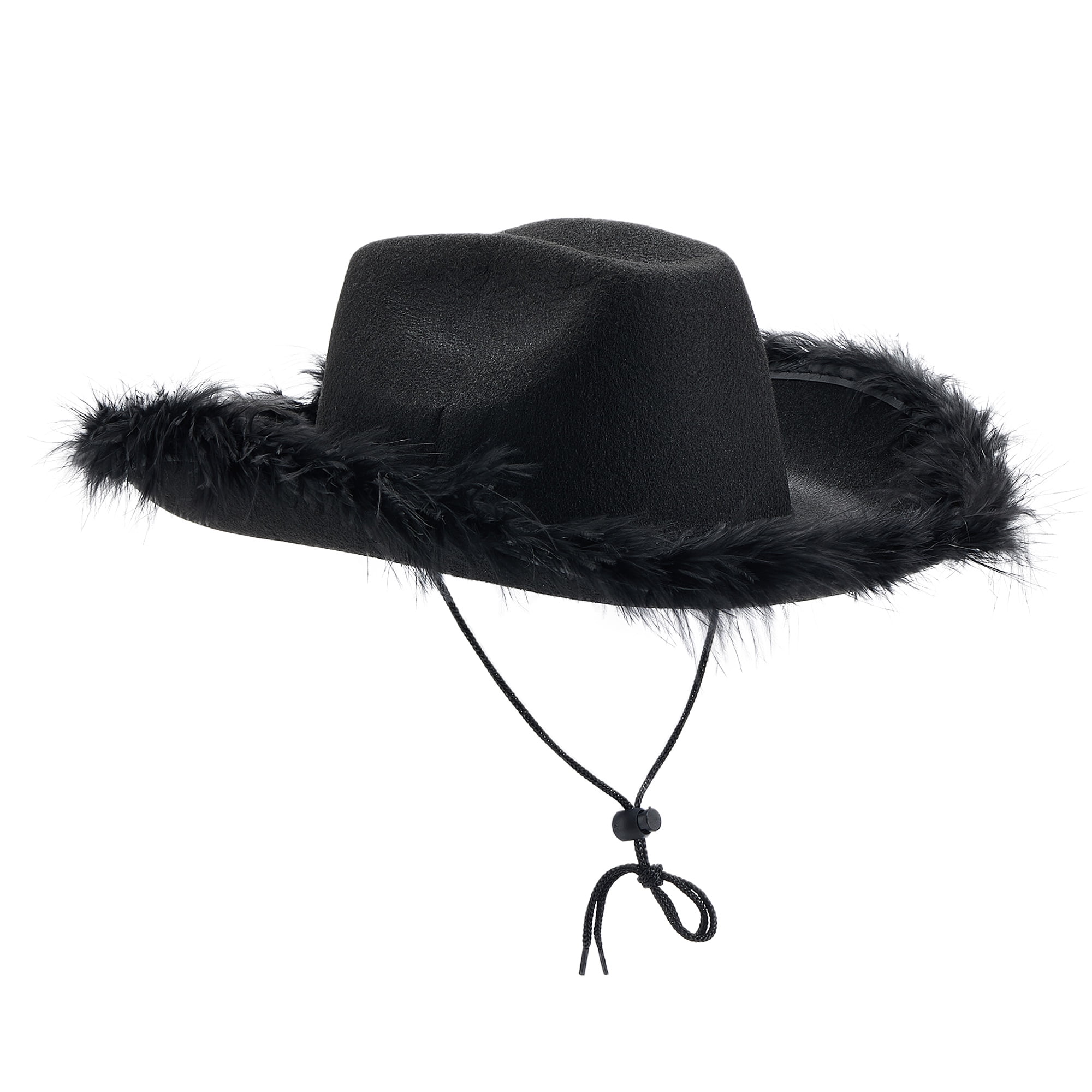 Cowgirl Hat for Women Wide Brim Dress-Up Costume Fluffy Feather Brim ...