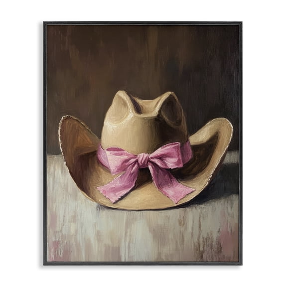 Stupell Industries Cowgirl Hat with Pink Bow Black Framed Giclee Art, design by Petal Prints Design