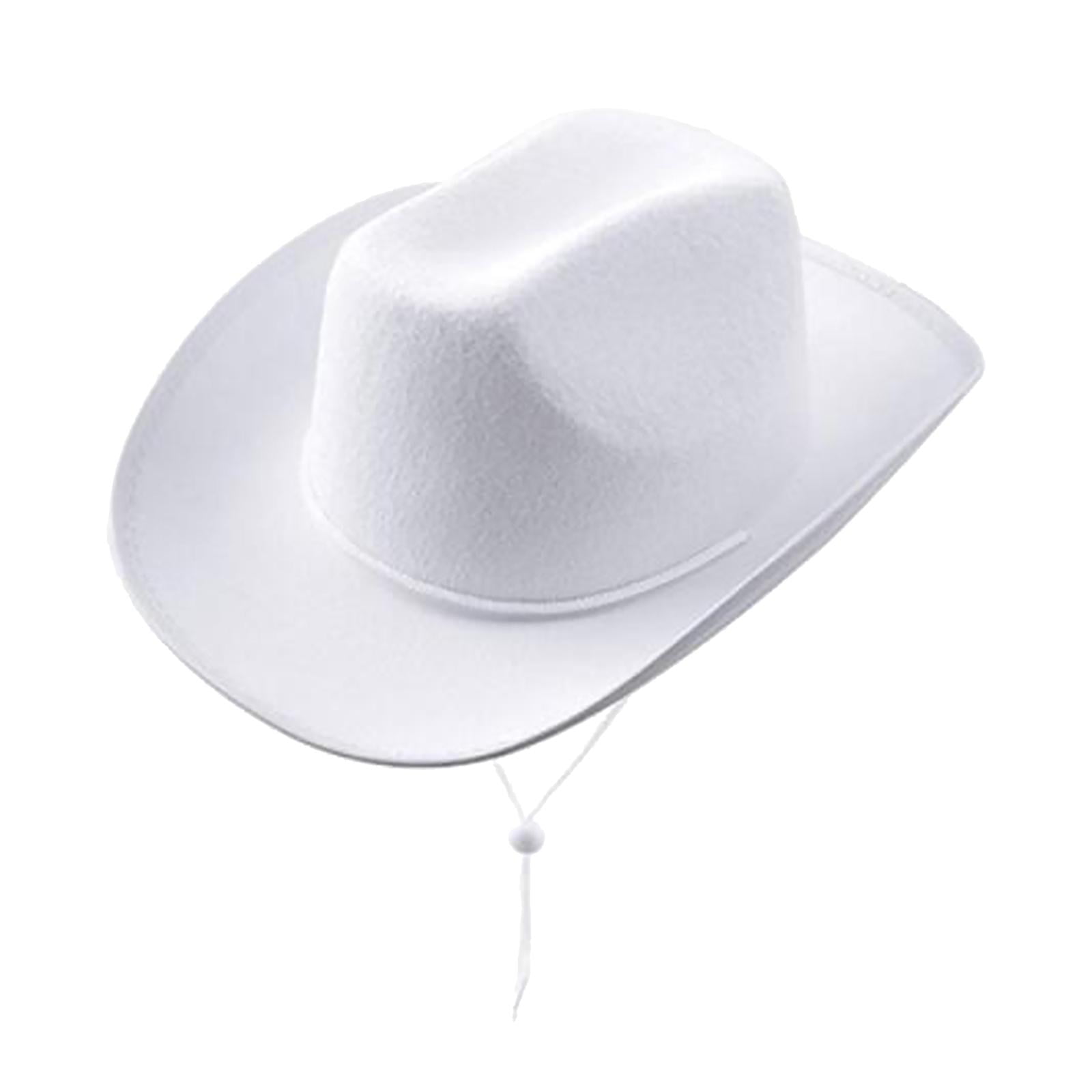 White Wide Brim Cowboy Hat with Chin Strap