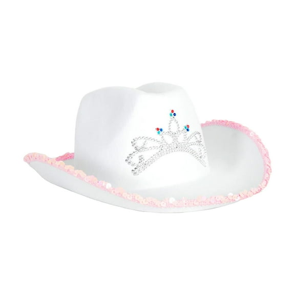 Cowgirl Hats Shiny Crown Pattern Decoration Cowboy Hat for Bride Teens Women White