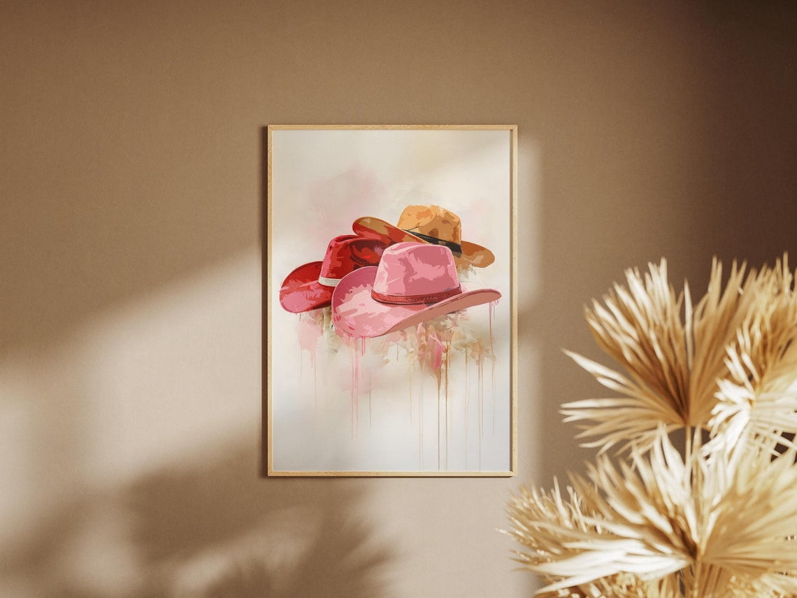 Cowgirl Hats Western Rodeo Preppy Hat Decor Wall Art, Unframed Canvas ...