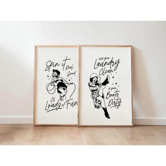 Cowgirl Laundry Room Print Western Laundry Wall Art Cowboy Laundry Room Posters Utility Room Art Washroom Refresh Gift For Home Set 2