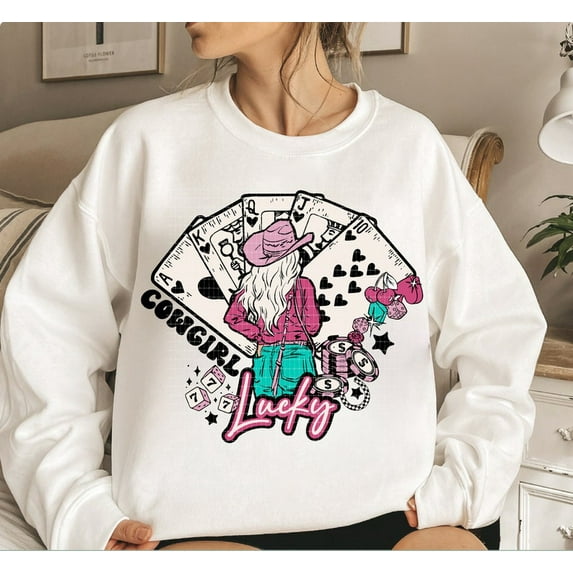 Cowgirl Lucky Sweatshirt– Vintage Western Tee with Turquoise Accents and Desert Vibes – Trendy Country Outfit for Rodeo and Wild West Style