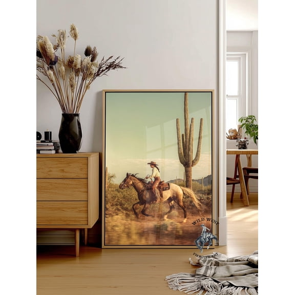 Cowgirl On Horseback Print, Vintage Western Desert Ranch Decor Home Decor #3001, Unframed Poster Size 24x36