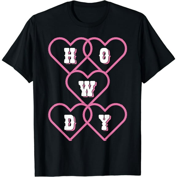 Cowgirl Outfit Western Rodeo Lasso Hearts Women Girls Howdy T-Shirt