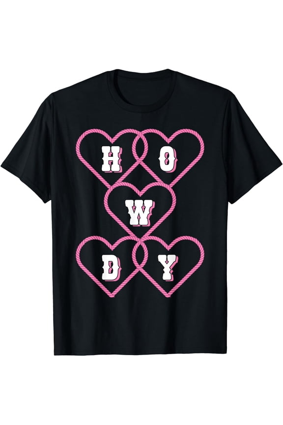 Cowgirl Outfit Western Rodeo Lasso Hearts Women Girls Howdy T-Shirt