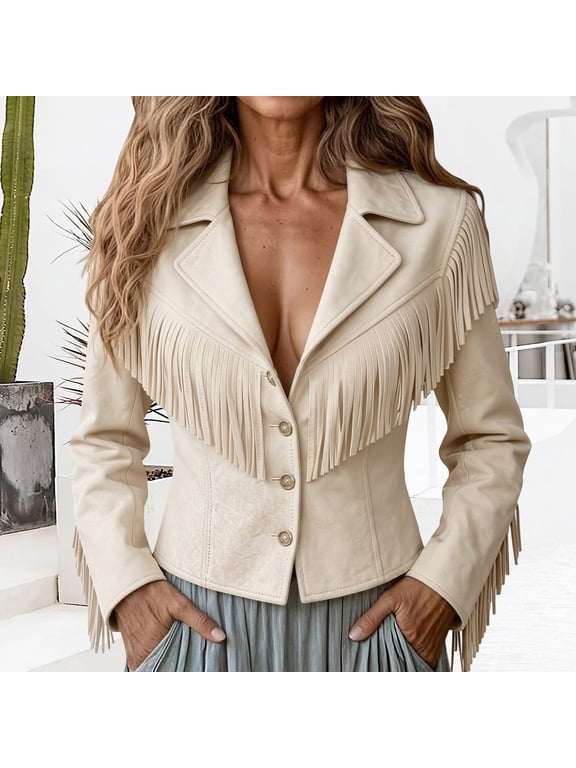 Cowgirl Outfits for Women, Western Fringe Jackets Long Sleeve Cute Chic Tops College Clothes Workout Jacket Dressy Casual Solid Color Lightweight Jackets Fall Outfits Plain,White,S