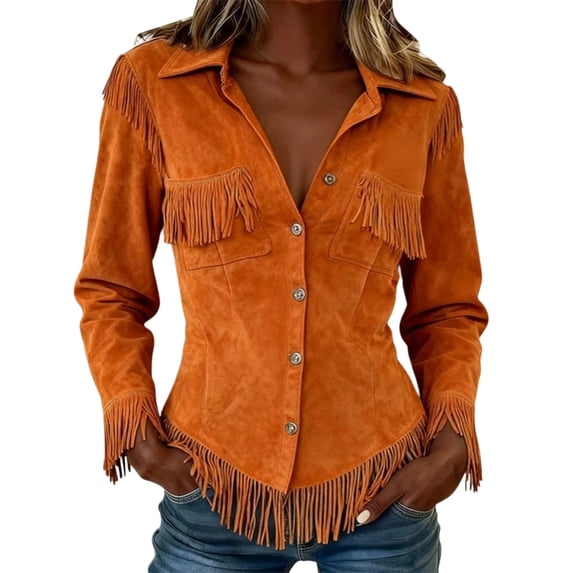 Cowgirl Outfits for Women,fringe Jackets Women Western Cozy Plain Sweatshirt Tops for Women Trendy Workout Jacket Long Sleeve Solid Color Womens Fashion,Orange,2XL