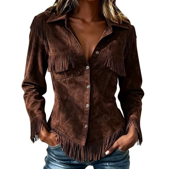 Cowgirl Outfits for Women,fringe Jackets Women Western Lightweight Cute Tops Long Sleeve Solid Color Fall Sweatshirts Workout Jacket Loose Fit Cozy,Brown,2XL