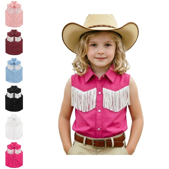 Cowgirl Outfits for Girls Button Down Fringe Western Shirt Sleeveless Tops