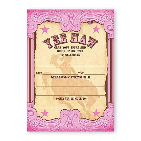 Cowgirl Party LARGE Invitations - 20 Invitations + 20 Envelopes