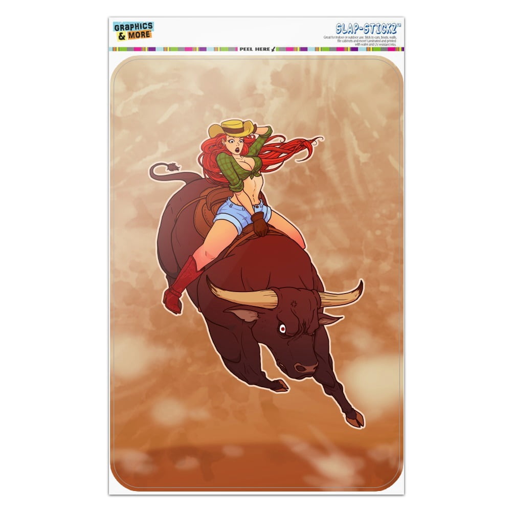 Pinup Rodeo Cowgirl Pinup Riding Bucking Bull Rodeo Home Business Office Sign ...