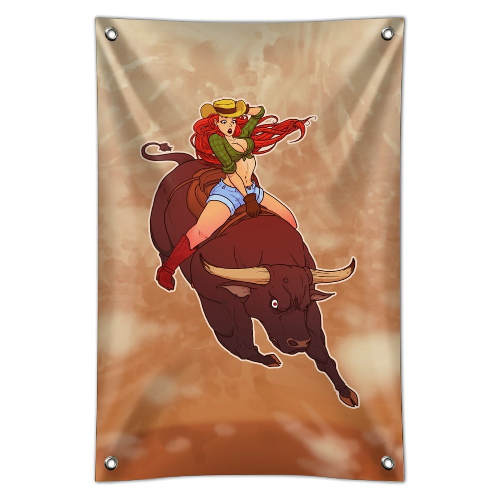 Pinup Rodeo Cowgirl Pinup Riding Bucking Bull Rodeo Home Business Office Sign ...