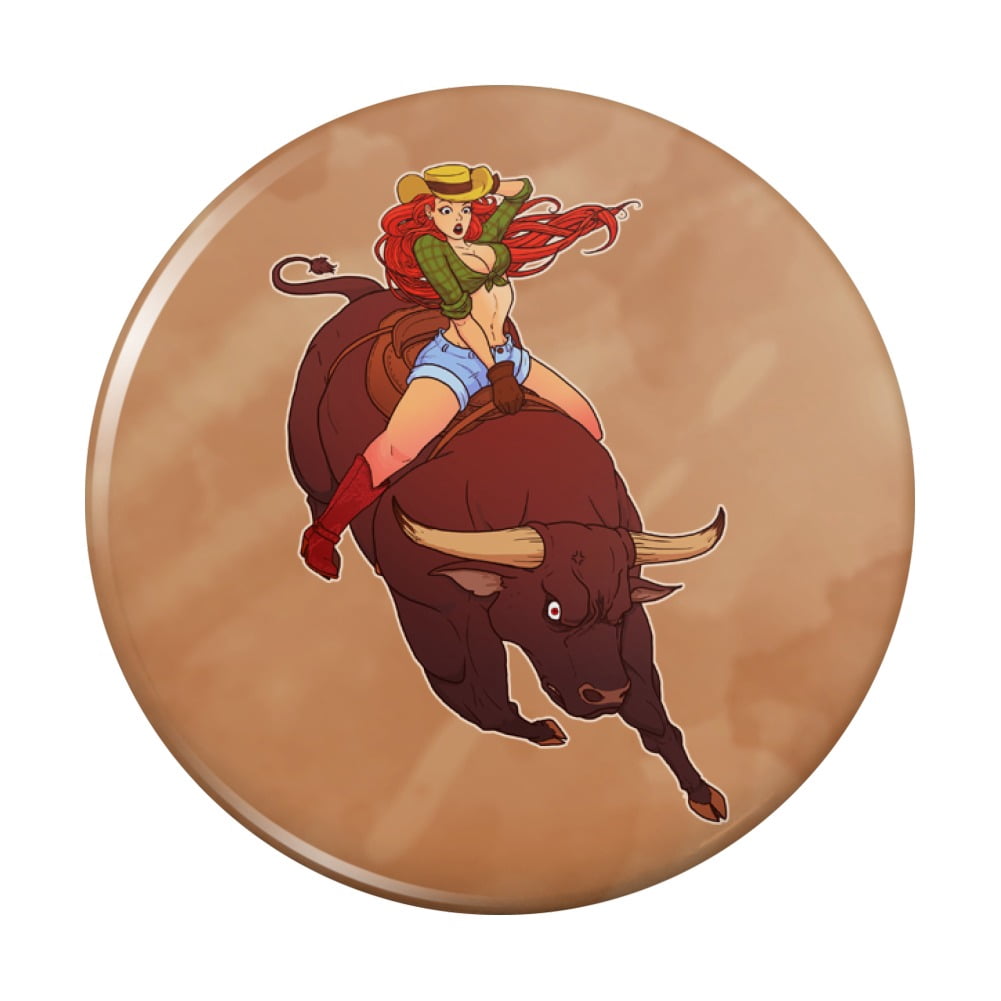 Pinup Rodeo Cowgirl Pinup Riding Bucking Bull Rodeo Kitchen Refrigerator Locker ...