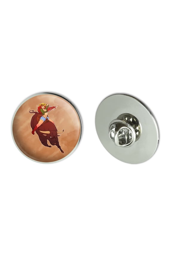 Cowgirl Pinup Riding Bucking Bull Rodeo Metal 1.1" Tie Tack Hat Lapel Pin Pinback