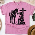 thumbnail image 1 of Cowgirl Prayer T-Shirt | Horse and Cross Christian Graphic Tee, Azalea, Size L, 1 of 6