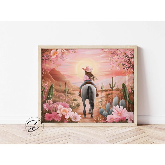Cowgirl Riding Into Sunset On Horse Poster, Cowgirl Decor, Baby Girl Western Nursery Decor, Wall Art, Girls Bedroom Decor Home Decor #925, Unframed Canvas Size 12x18