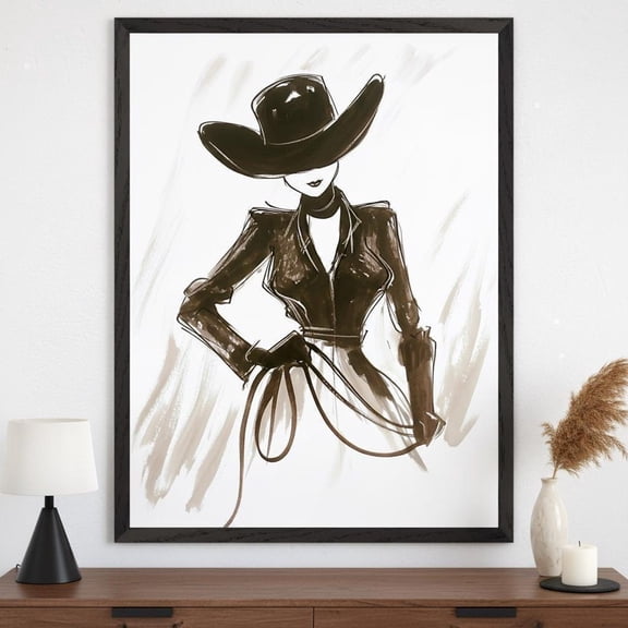 Cowgirl Sketch Minimalist Lines Wall Art Western Fashion Modern Desert Chic Minimalist Lasso Boho Unframed Paper Print