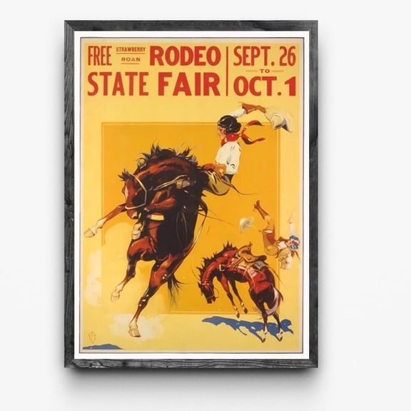 Cowgirl Strawberry Roan Vintage Poster State Fair Rodeo 1930S Advertising Poster Wall Art Gift Horseback Rider