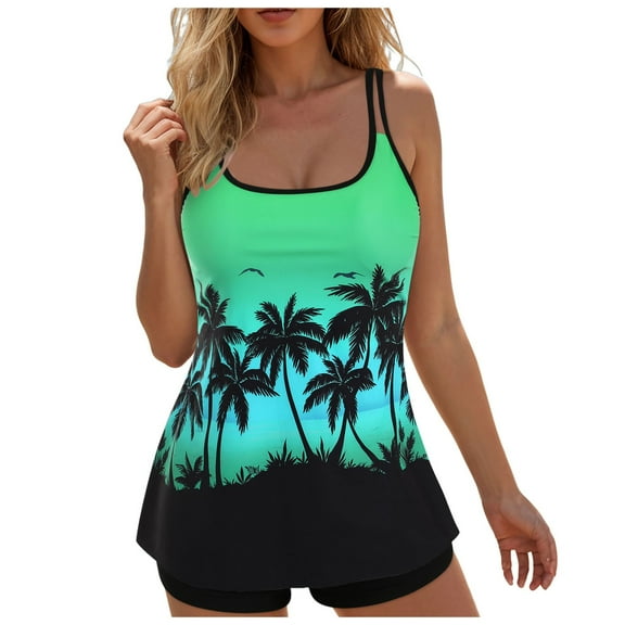 Cowgirl Style Tankini Swimsuits for Women Scoop Neck Ruched Blouson and Bottom 2 Piece Bathing Suits S-XXL