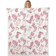 Cowgirl Throw Blanket,Western Cowboy Boots Pink Bowknots Fleece Blanket for Bedroom Dreamy Fairy Tale Princess Starry Pink White Soft Blanket for All Seasons,Baby (30 x 40 Inches)