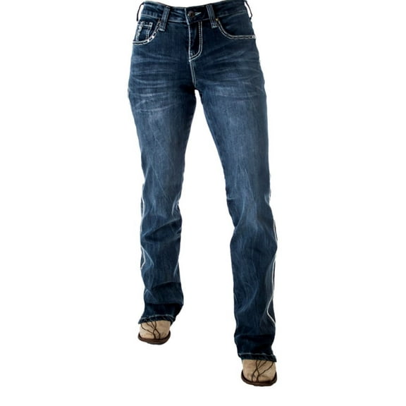 Cowgirl Tuff Western Jeans Womens Lightning 29 X-Long Med Wash JLGTNG